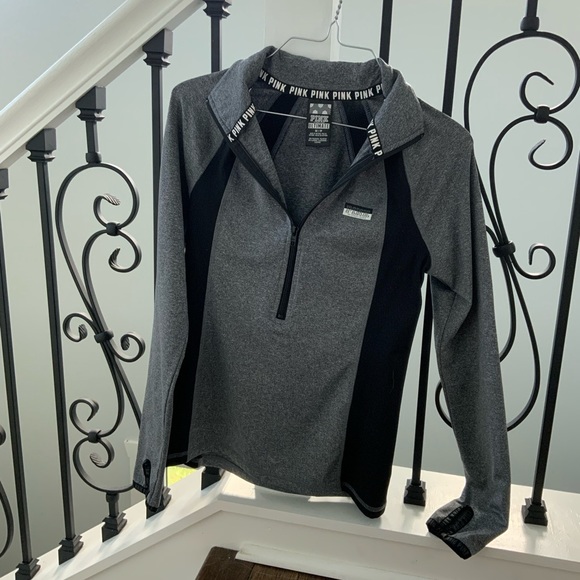 Grey & Black quarter zip PINK Victoria Secret long sleeve - Picture 1 of 6